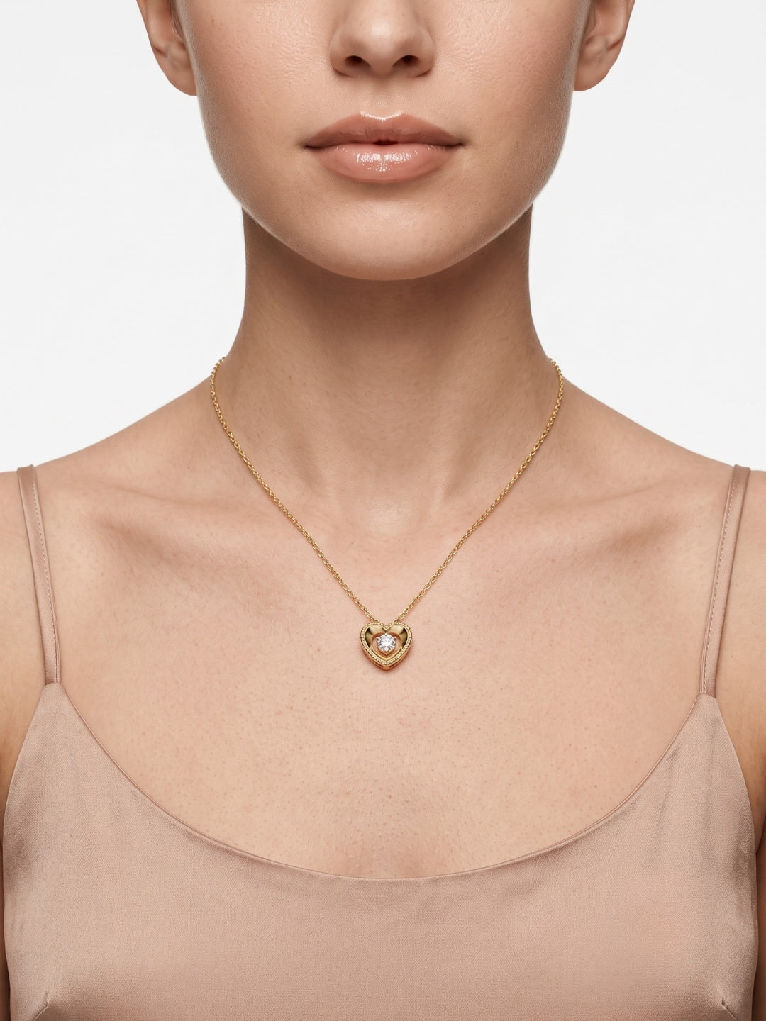 925 Sterling Silver Golden Solitaire stone Heartness Necklace for women