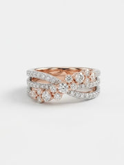 925 Sterling Silver Two Tone Cluster Crossover Ring for Women