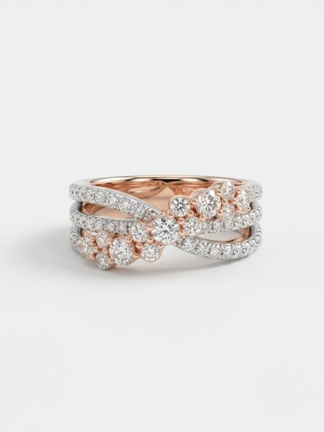 925 Sterling Silver Two Tone Cluster Crossover Ring for Women