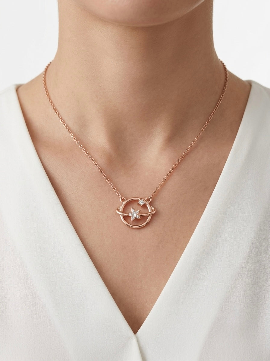 925 Sterling Silver Cosmic Orbit Star Necklace for Women