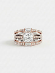925 Sterling Silver Princess Cut Multi-Band Halo Statement Ring for Women