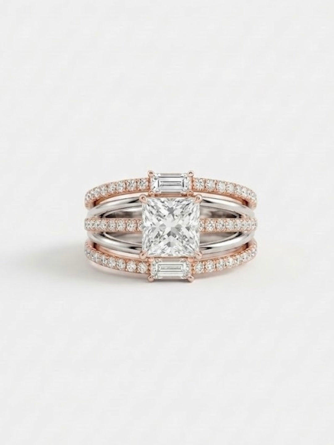 925 Sterling Silver Princess Cut Multi-Band Halo Statement Ring for Women