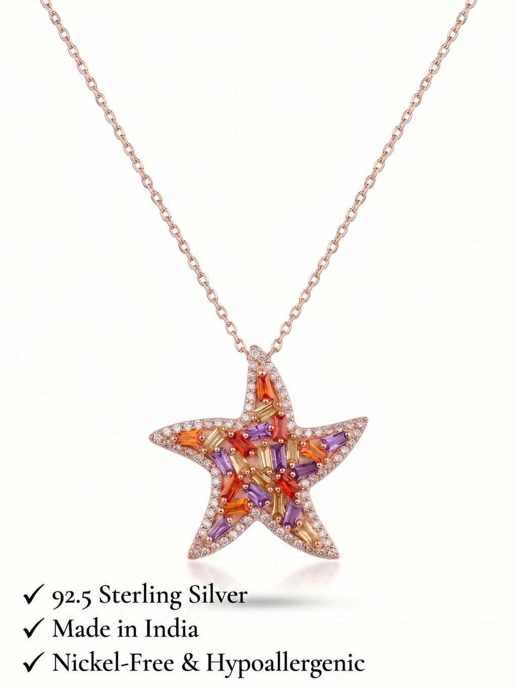 925 Sterling Silver Aurora Sea Star Gemstone Necklace For Women