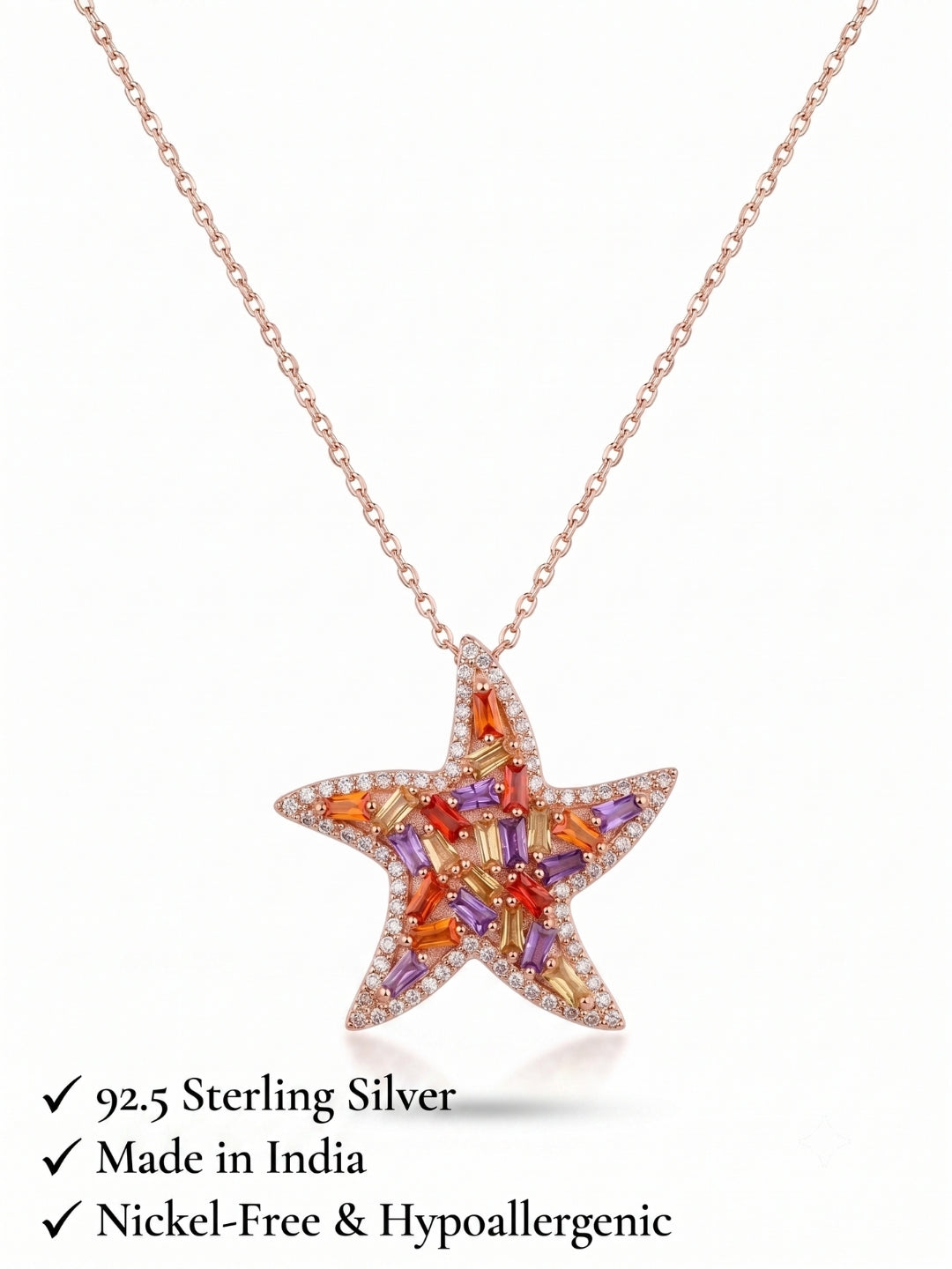 925 Sterling Silver Aurora Sea Star Gemstone Necklace For Women
