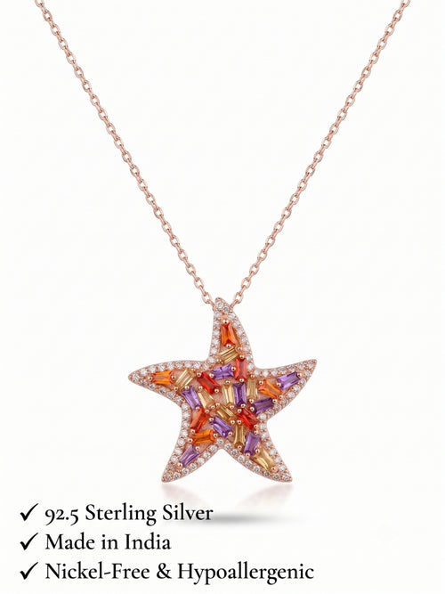 925 Sterling Silver Aurora Sea Star Gemstone Necklace For Women