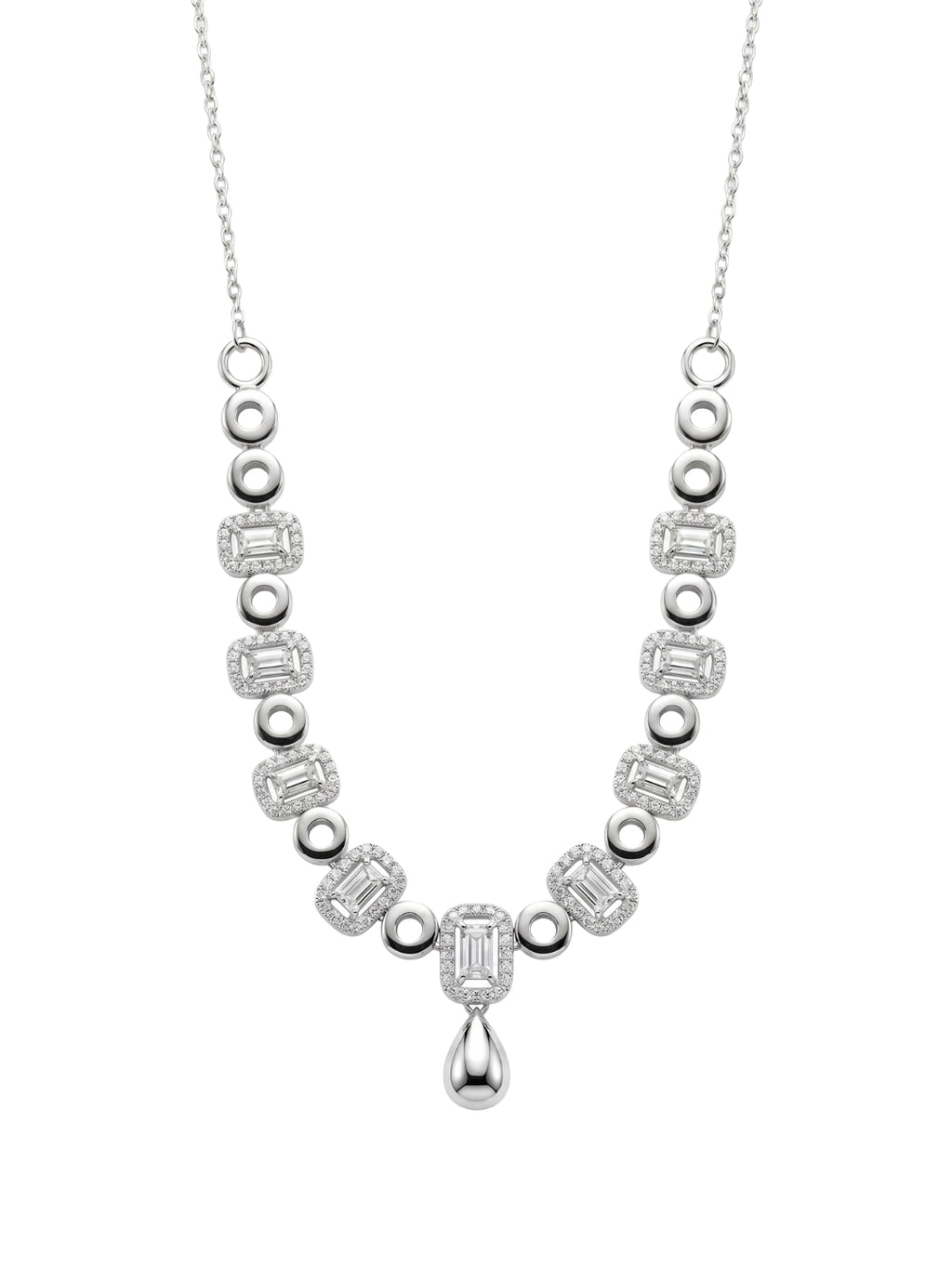 925 Sterling Silver Emerald Halo Drop Necklace Set with earrings