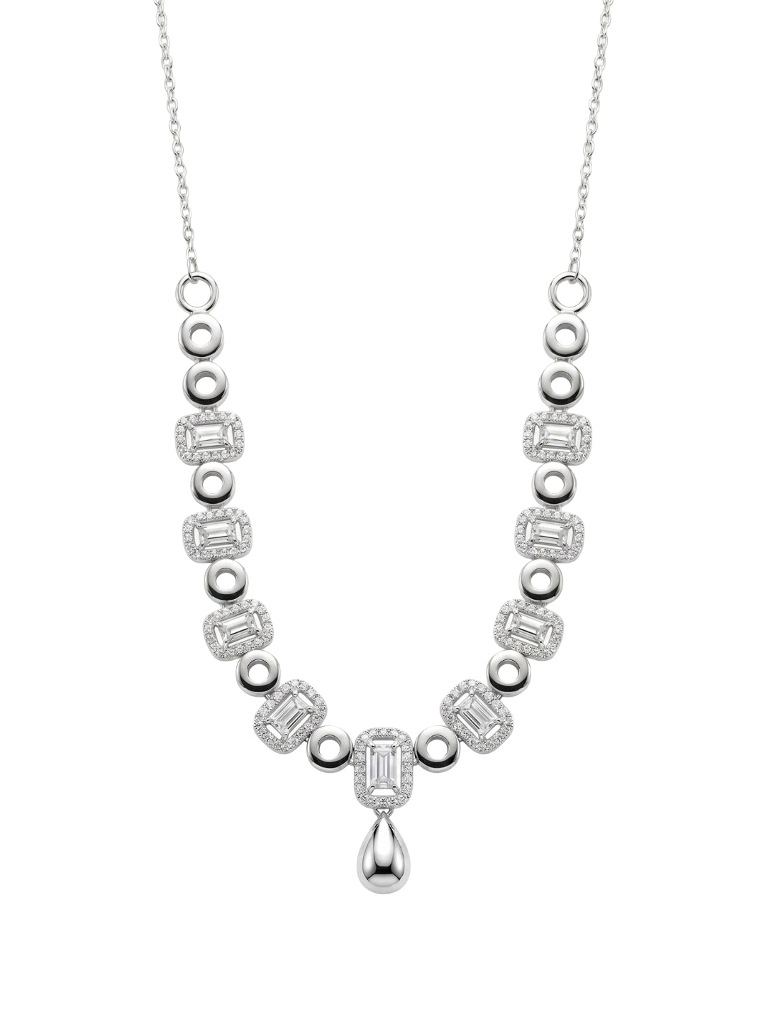 925 Sterling Silver Emerald Halo Drop Necklace Set with earrings