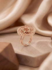 925 Sterling Silver Rose Gold Floral Filigree Ring for Women
