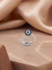 925 Sterling Silver Blue Evil Eye Open Ring for Women