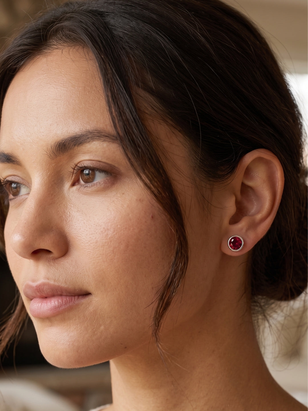 925 Silver Round Ruby Stud Earrings for Women