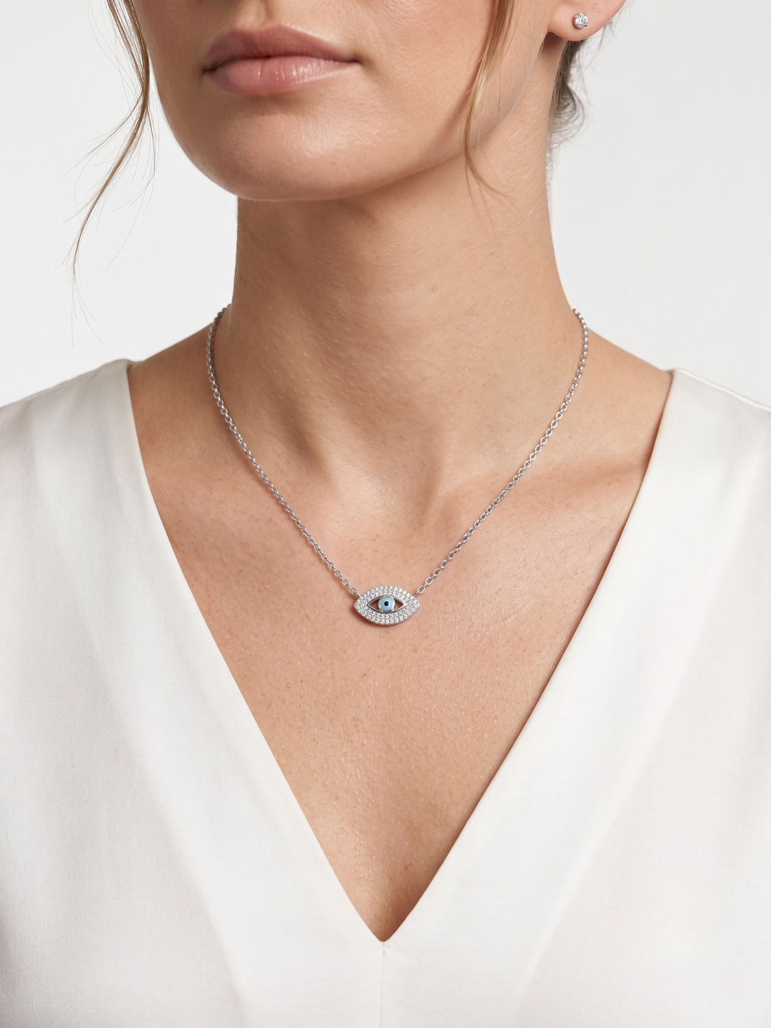925 Sterling Silver Evil Eye CZ Pendant Necklace for Women