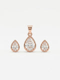 925 Sterling Silver Elegant Teardrop Sparkle Pendant Set with Earrings