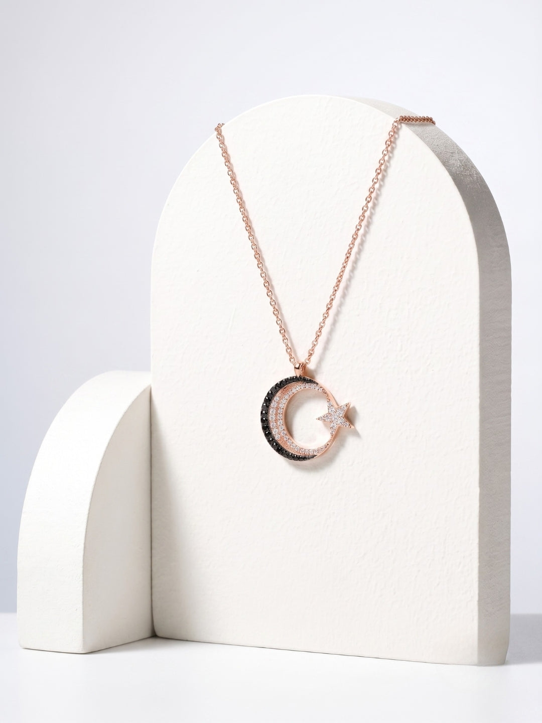 925 Sterling Silver Luna Noir Crescent Star Necklace for Women