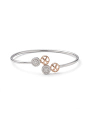 92.5 Sterling Silver Dual Halo Charm Open Bracelet for Women
