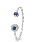 92.5 Sterling Silver Sapphire Bloom Beaded Open Bracelet for Women