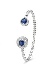 92.5 Sterling Silver Sapphire Bloom Beaded Open Bracelet for Women