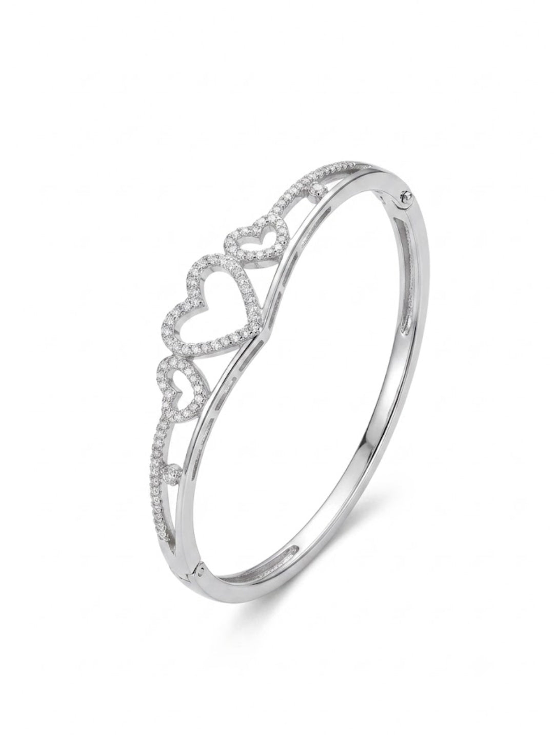 92.5 Sterling Silver Endless Hearts Crystal Bracelet for Women