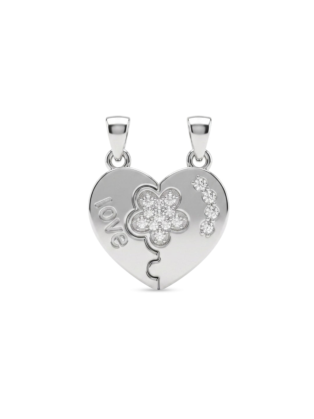 925 Sterling Silver Lucky Clover Heart Couple Pendant Without Chain