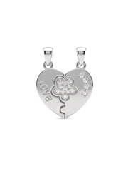 925 Sterling Silver Lucky Clover Heart Couple Pendant Without Chain