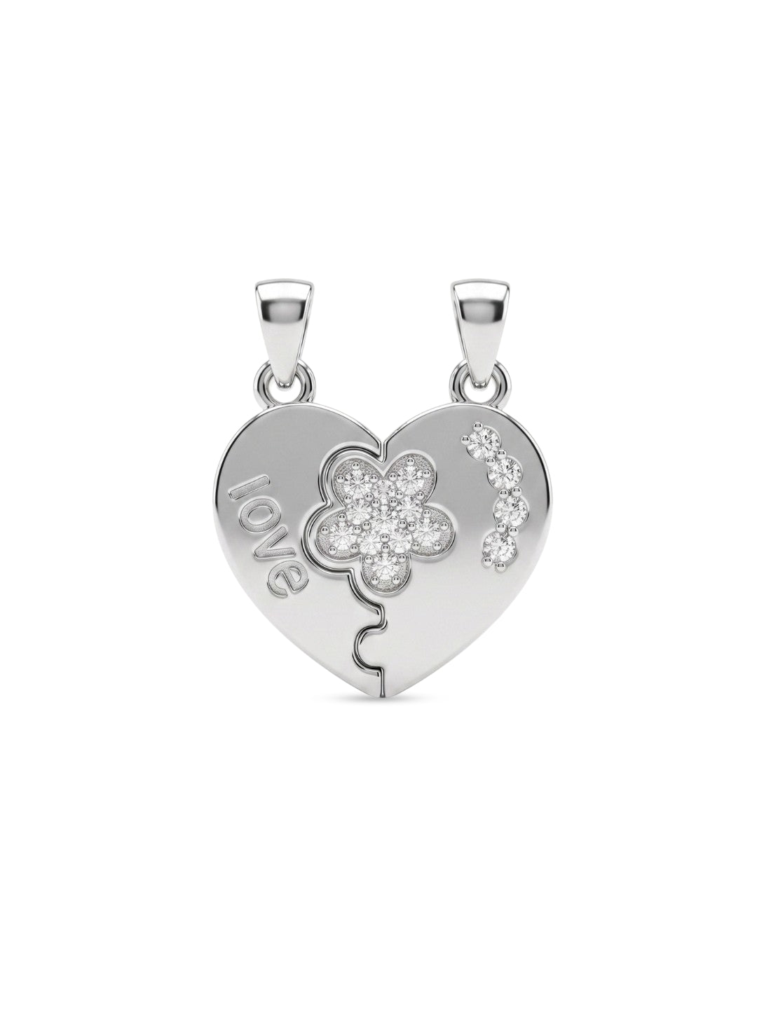 925 Sterling Silver Lucky Clover Heart Couple Pendant Without Chain