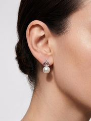925 Silver Crown Pearl Stud Earrings for Women