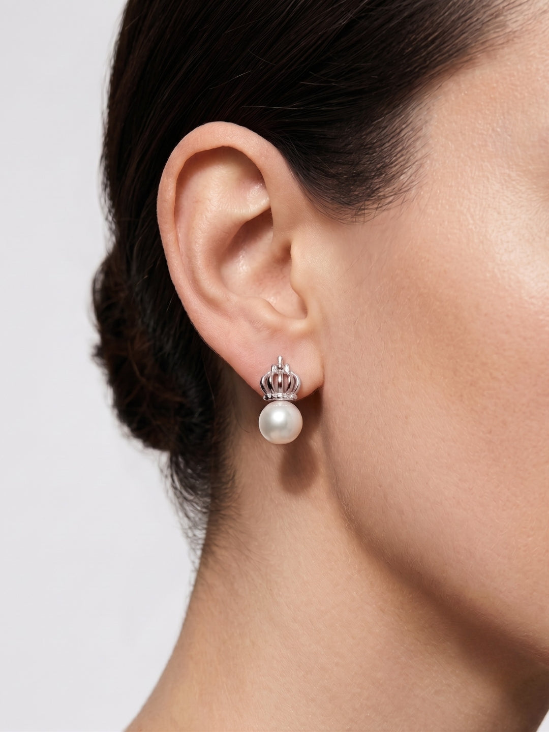 925 Silver Crown Pearl Stud Earrings for Women