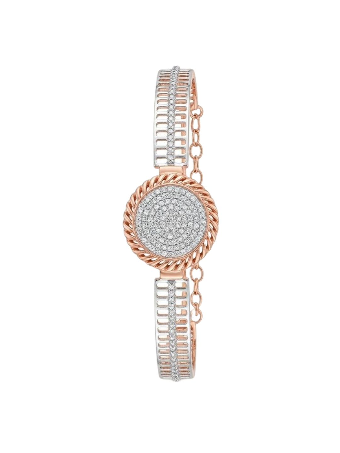 92.5 Sterling Silver Rose Gold Crystal Circle Statement Bracelet for Women