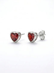 925 Silver Heart Ruby Stud Earrings for Women