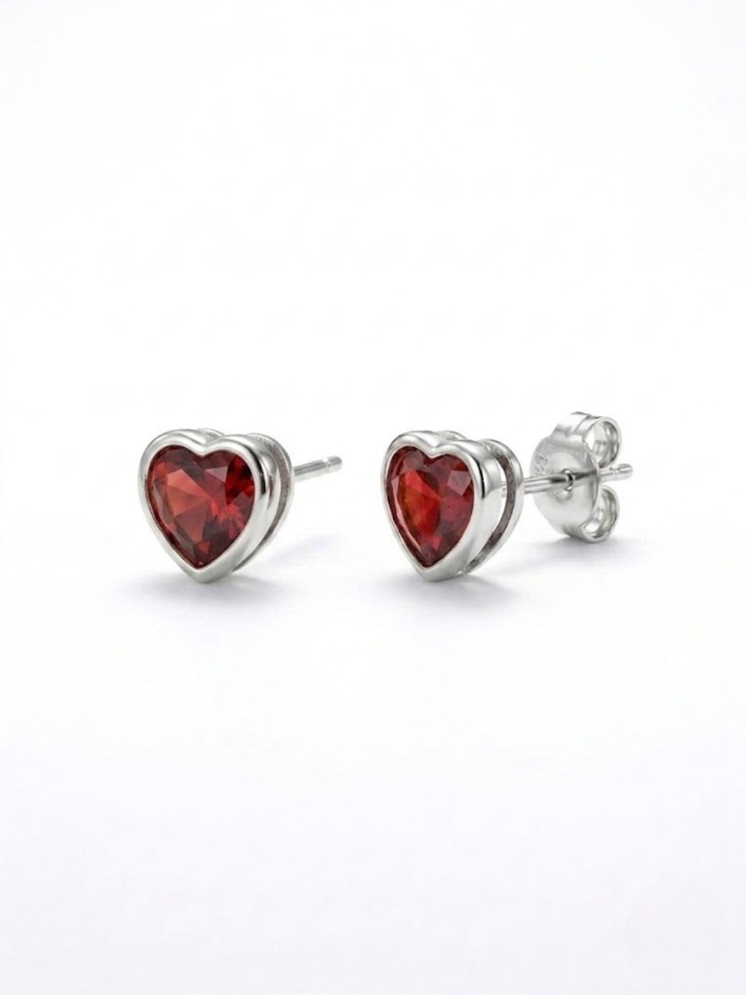 925 Silver Heart Ruby Stud Earrings for Women