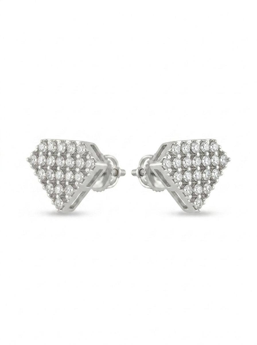 925 Silver Earrings Diamond Shape Lattice Stud Earrings for Women