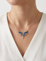 925 Sterling Silver Rose Gold Turquoise & Sapphire Blue Winged Necklace for Women