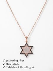 925 Sterling Silver Rose Gold Plated Black & White CZ Star Pendant Necklace for Women