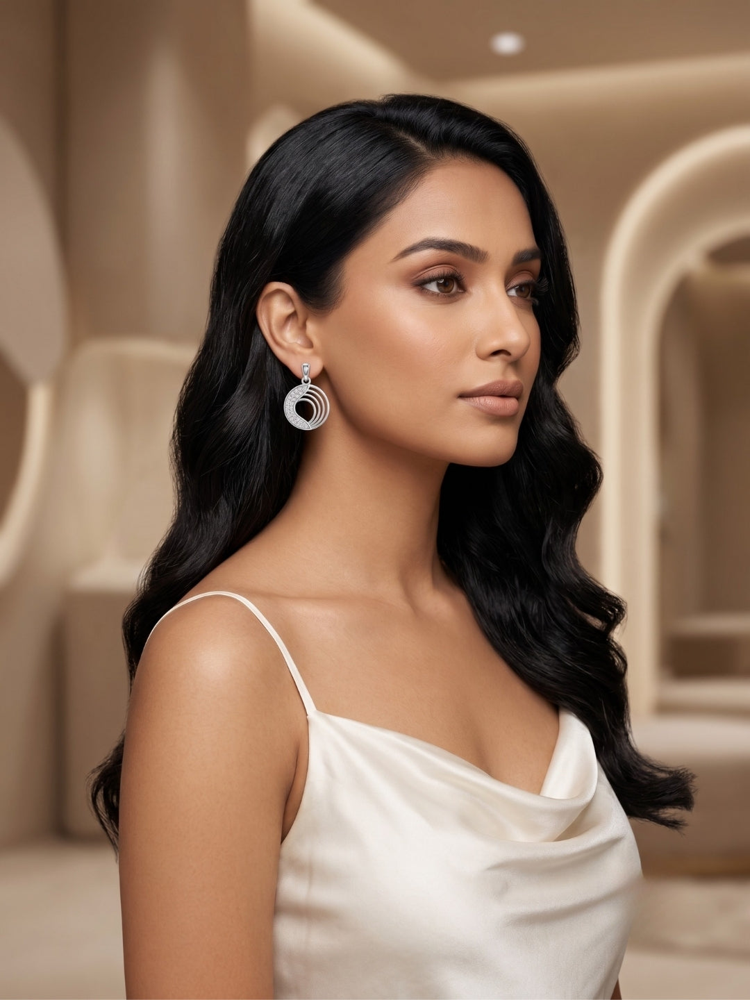 925 Sterling Silver Harmony Wave Circle Pendant Set with Earrings