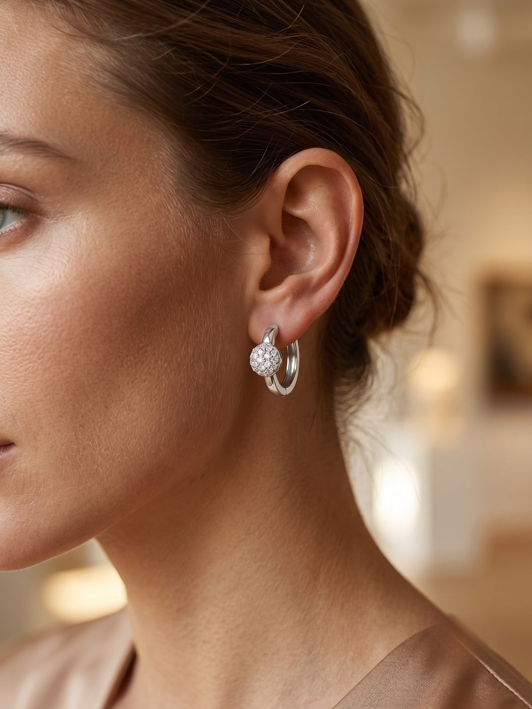 925 Silver Sparkle Ball Hoop Earrings for Women