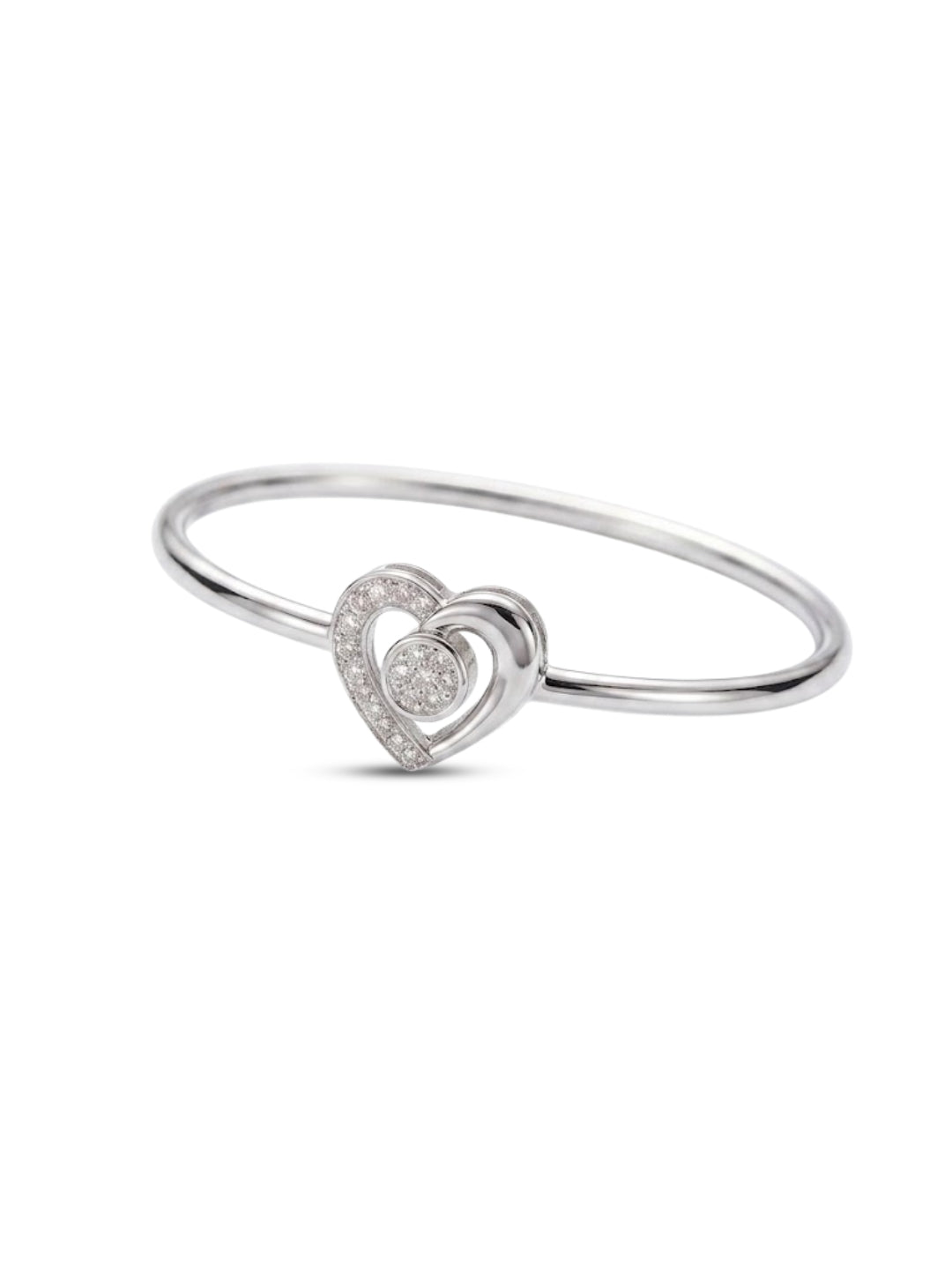 92.5 Sterling Silver Heart Crystal Open Bracelet for Women