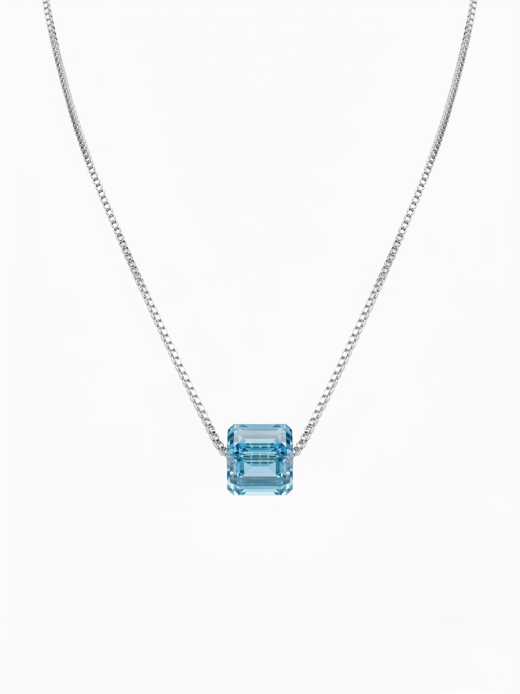 925 Sterling Silver Emerald-Cut Blue Solitaire Pendant Necklace for Women