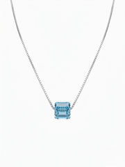 925 Sterling Silver Emerald-Cut Blue Solitaire Pendant Necklace for Women