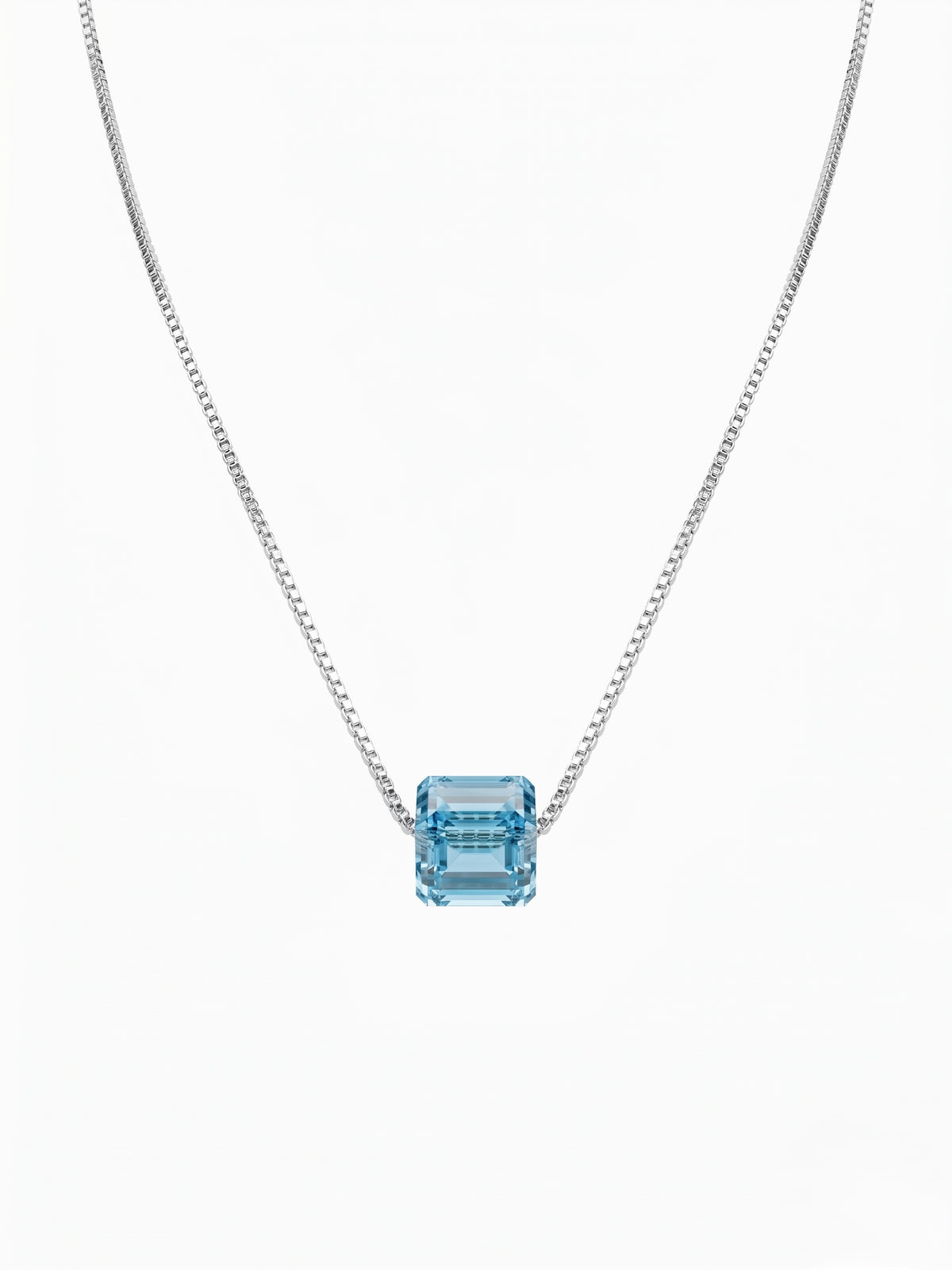 925 Sterling Silver Emerald-Cut Blue Solitaire Pendant Necklace for Women