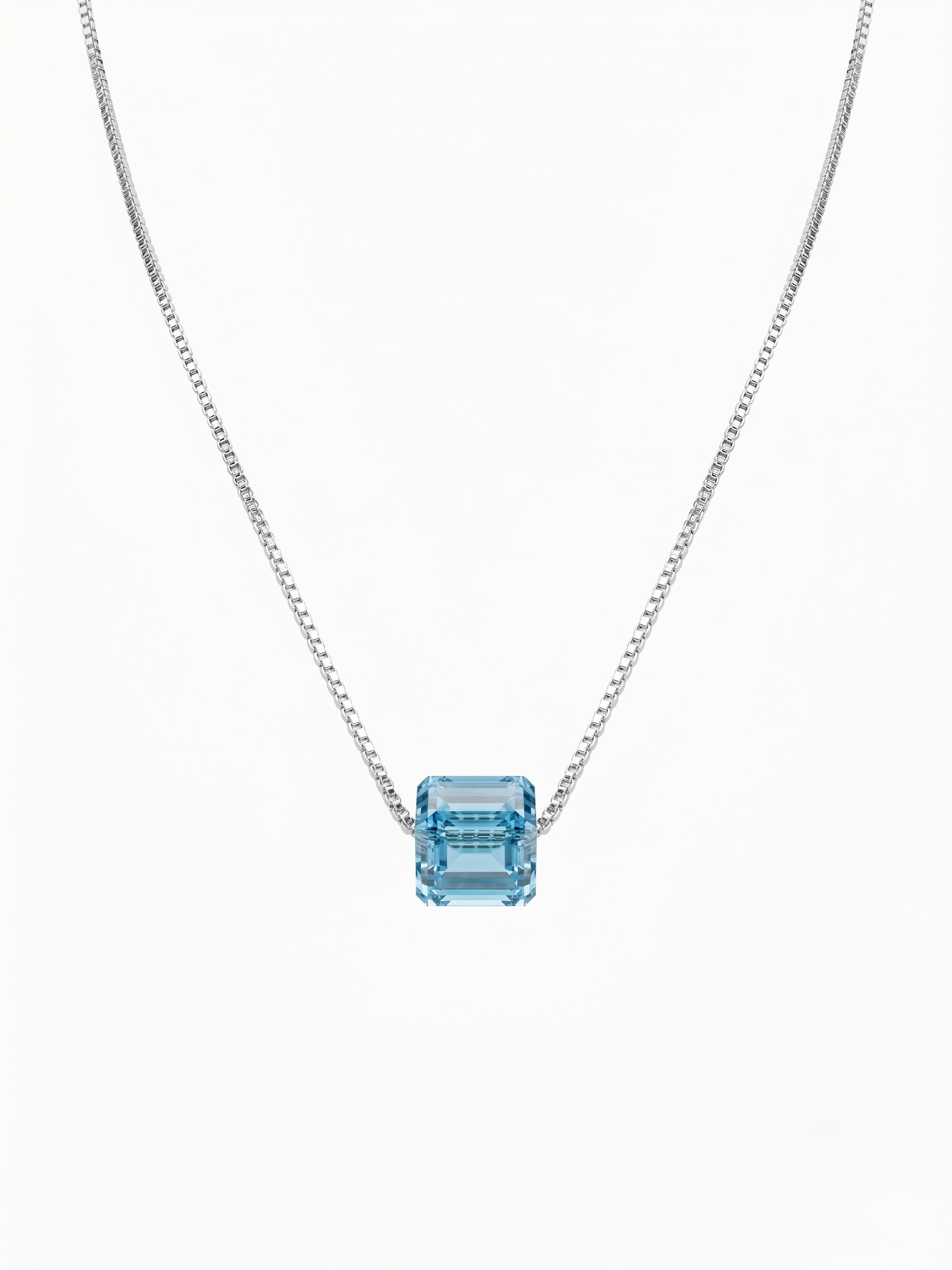 925 Sterling Silver Emerald-Cut Blue Solitaire Pendant Necklace for Women