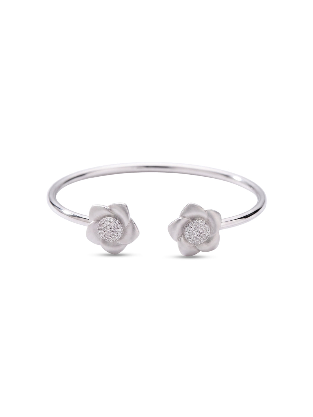 92.5 Sterling Silver Bloom Elegance Open Cuff Bracelet for Women