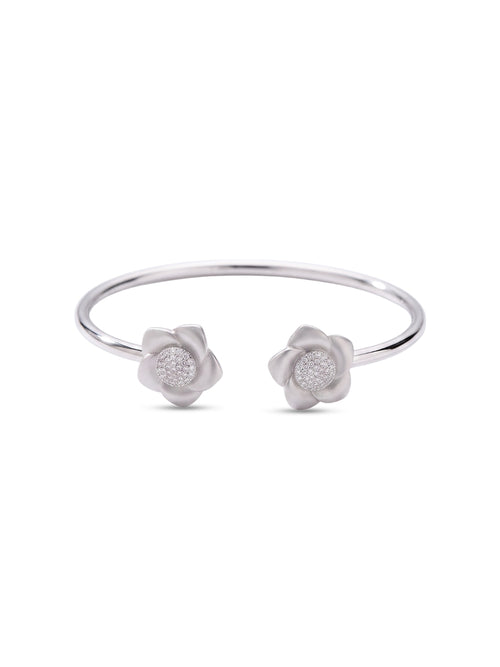 92.5 Sterling Silver Bloom Elegance Open Cuff Bracelet for Women