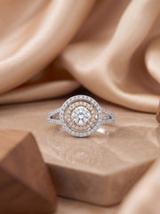 925 Sterling Silver Rose Gold Double Halo Ring for Women