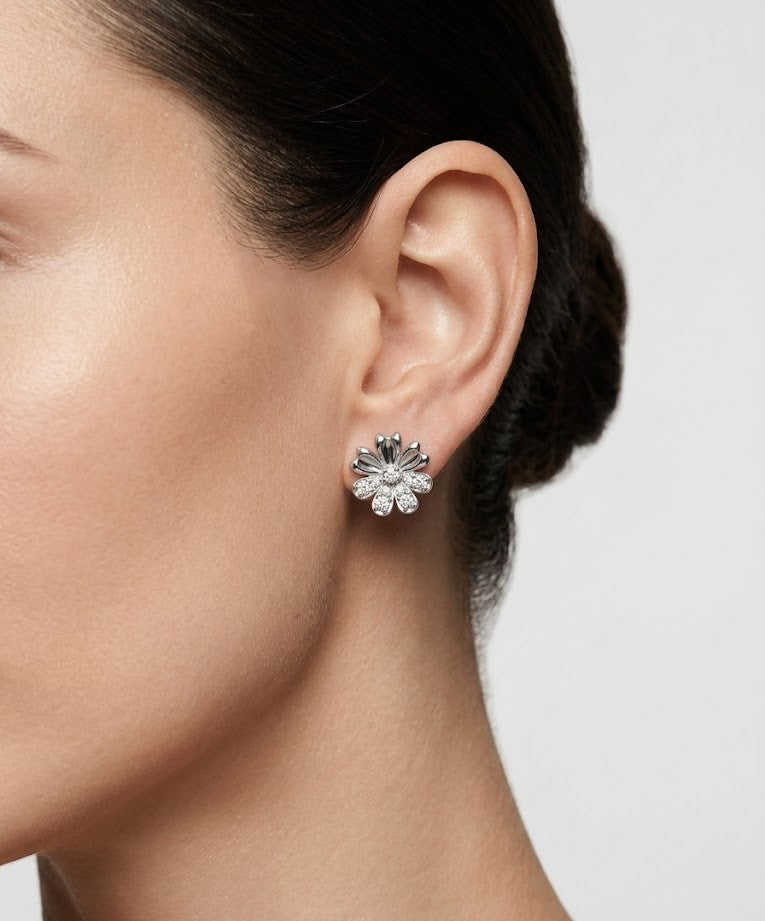925 Silver Bloom Flower Stud Earrings for Women