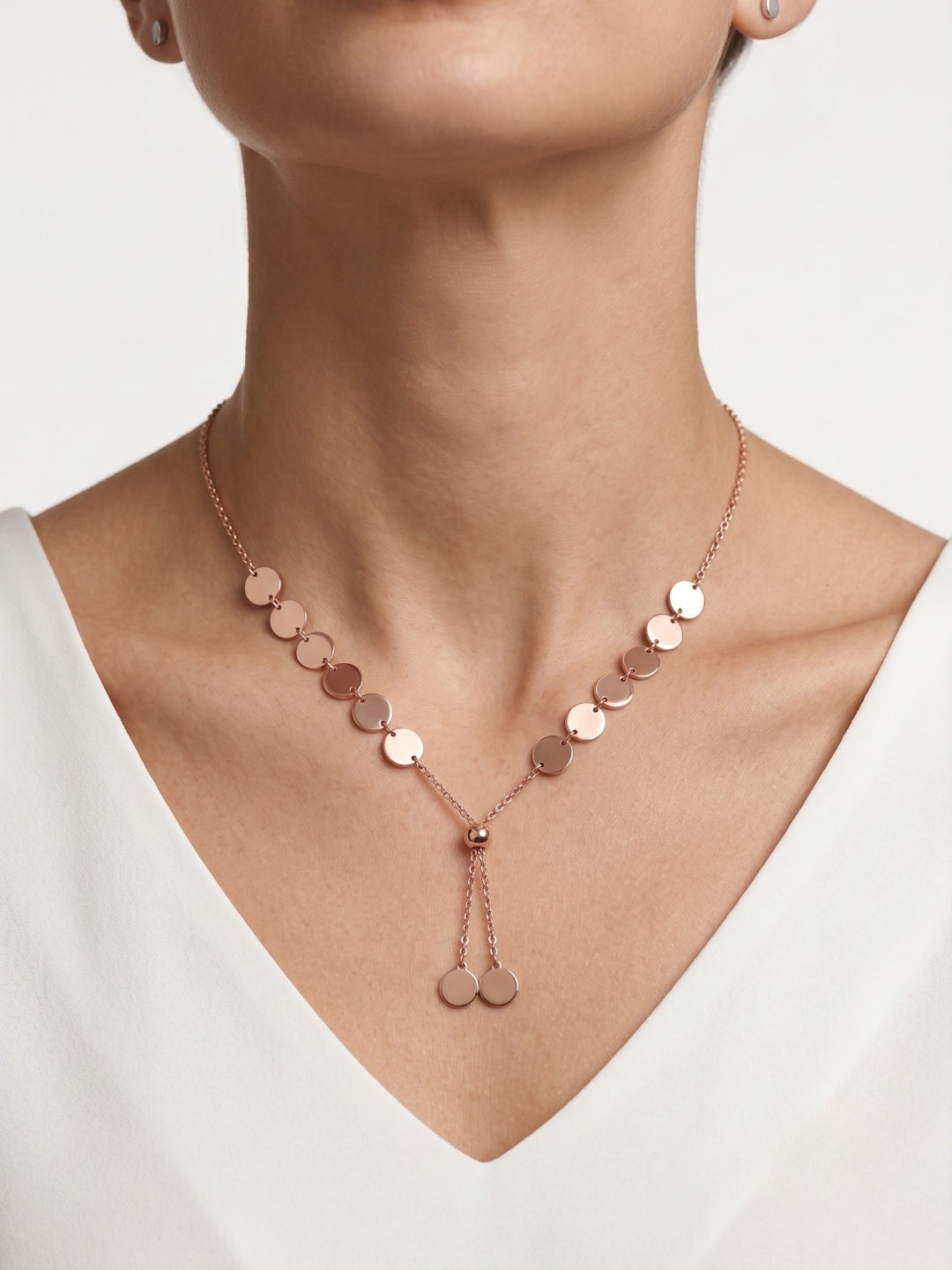 925 Sterling Silver Adjustable Disc Tassel Necklace for Women