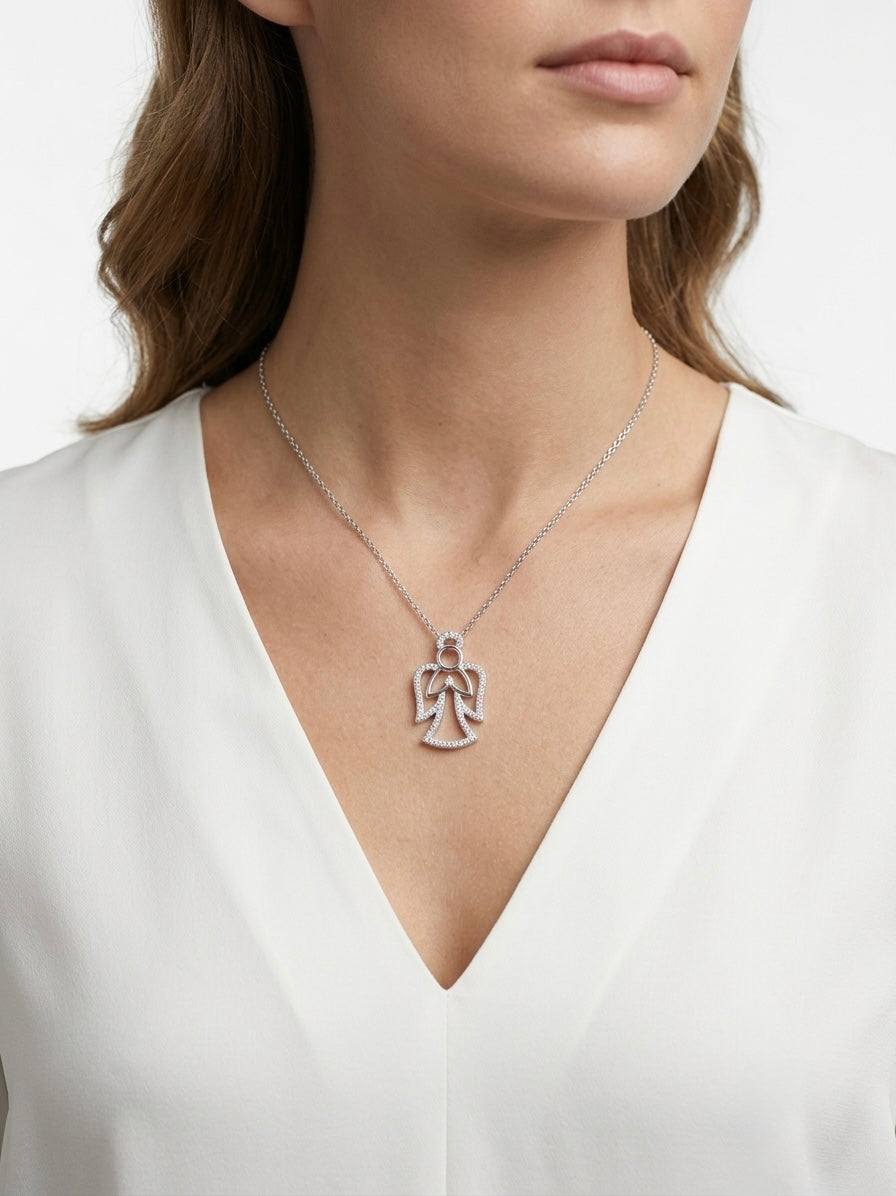 925 Sterling Silver Angel Prayer Pendant Necklace for Women