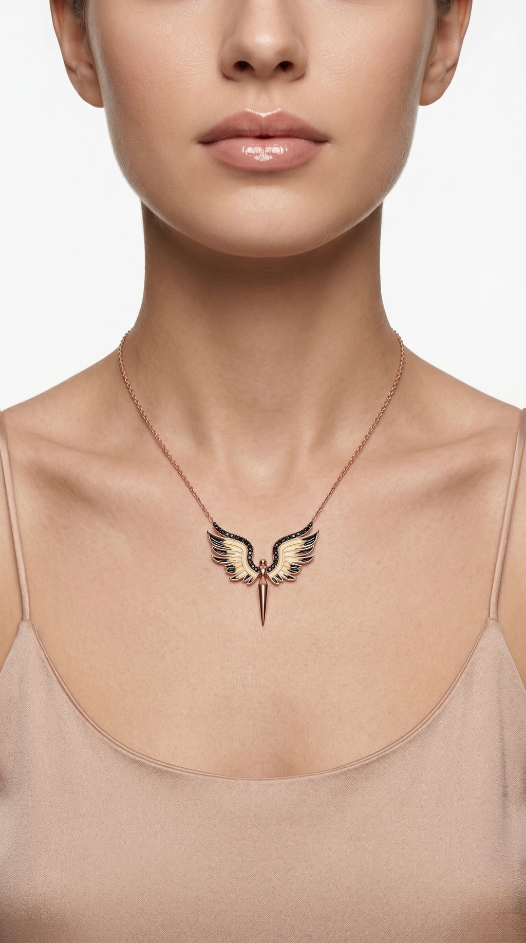 925 Sterling Silver Rose Gold Angel Wings Pendant Necklace for Women