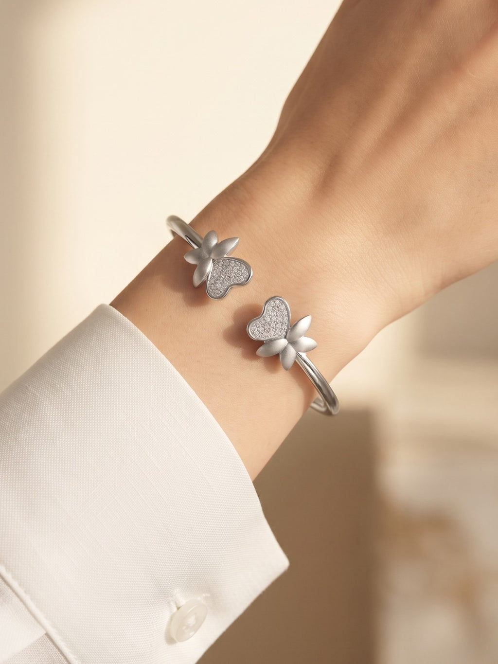 925 Silver Butterfly Love Cuff Bracelet for Women