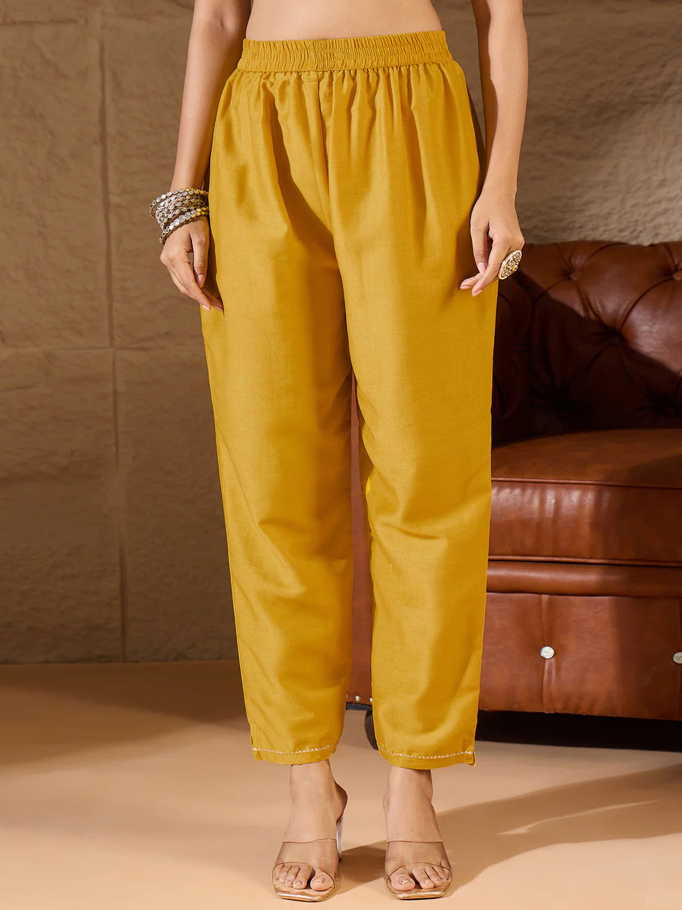 Floral Embroidered Silk Round Neck Kurta Trouser And Dupatta Set