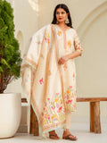 Floral Embroidered Silk V Neck Kurta Trouser & Dupatta Set