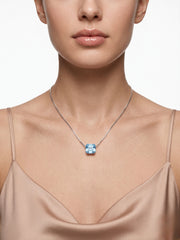 925 Sterling Silver Emerald-Cut Blue Solitaire Pendant Necklace for Women